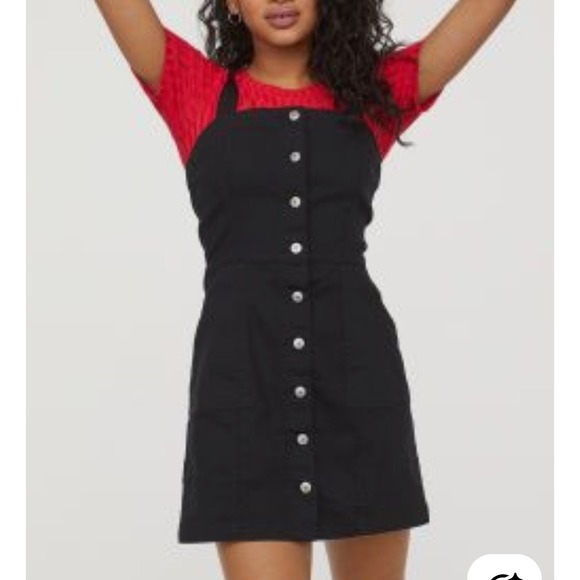 Divided dress H&M button down jean overall cotton blend black Sleeveless Denim 4 - Picture 1 of 12